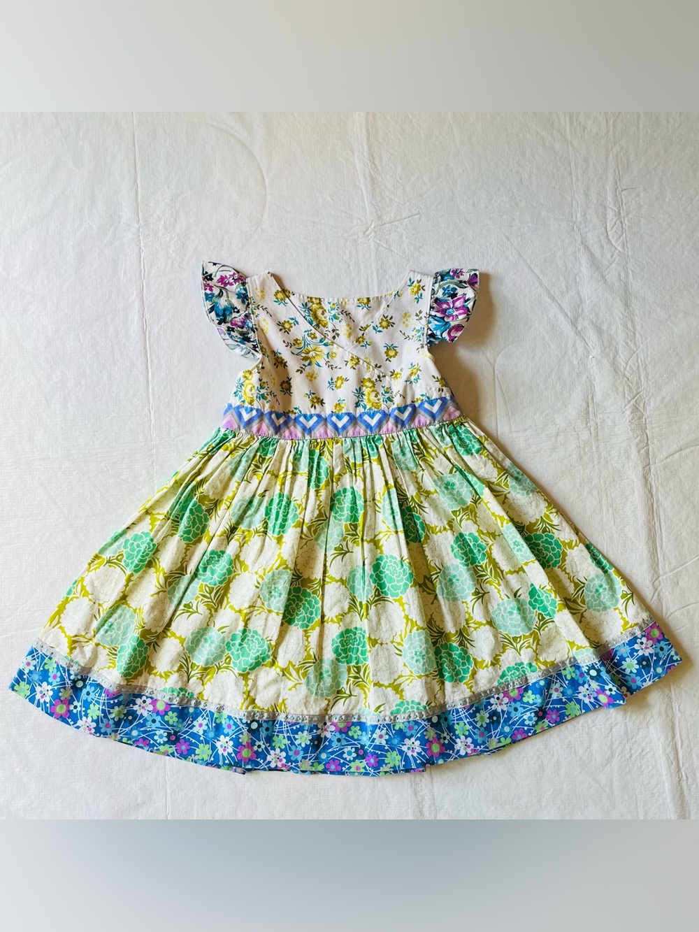 Platinum Matilda Jane green, white, cream, purple, blue, floral dress rare 4/7